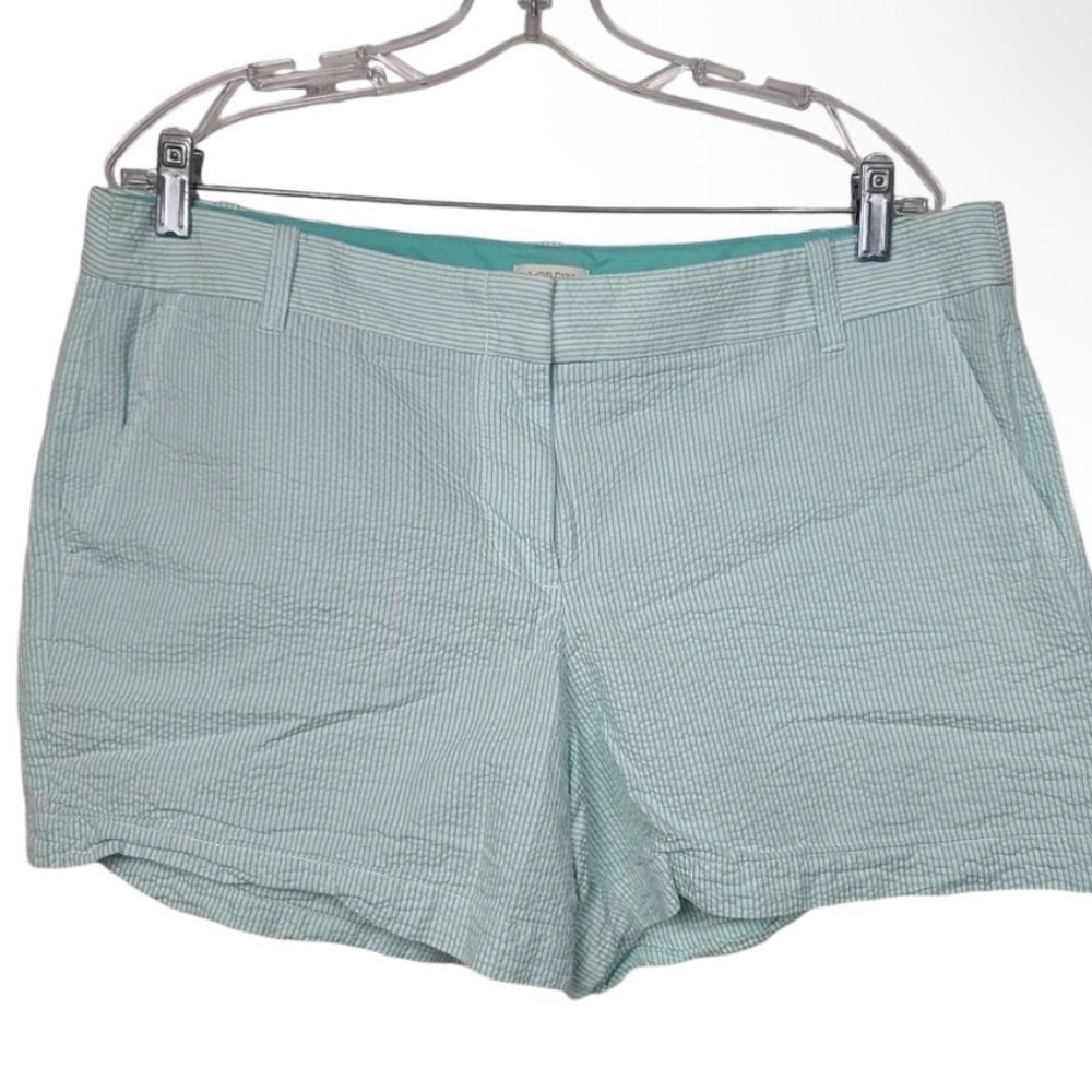 J. Crew Factory Seersucker Striped Green White Shorts 14